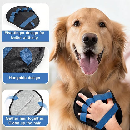 2pcs Pet Hair Fur Removal Mitt Glove for Cats Dogs 5-Finger Electrostatic Reusable Pet Hair Remover Brush Tool for Couch Furniture Carpet Laundry Clothing (Blue)