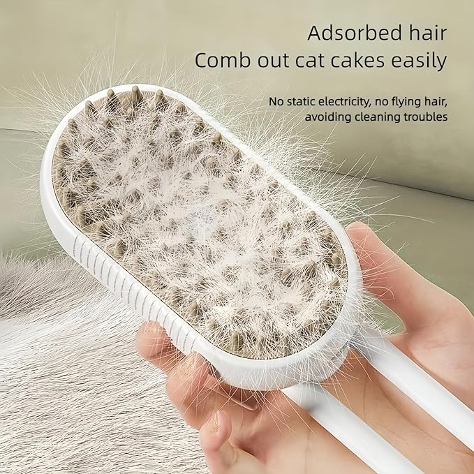 4 in 1 Cat Steam Brush for Shedding, Rechargeable Pet Grooming Brush with Steam Spray, Anti-Static Deshedding & Massage Brush for Indoor Cats and Dogs, Quiet Pet Hair Removal Tool (Brown)