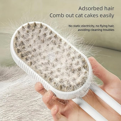 4 in 1 Cat Steam Brush for Shedding, Rechargeable Pet Grooming Brush with Steam Spray, Anti-Static Deshedding & Massage Brush for Indoor Cats and Dogs, Quiet Pet Hair Removal Tool (Brown)
