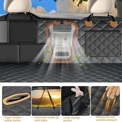 Hard Bottom Dog Seat Cover, Dog Car Seat Cover for Back Seat with Tablet Holder and Foldable Food Tray, Waterproof Back Seat Extender for Dogs Suitable for Baby Seats Hold 420 lbs for Car/SUV