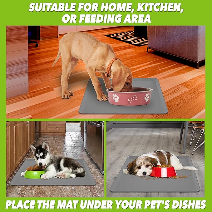 TidyFriend Pet Food Mat - 24” x 24”, Pet Tray for Food and Water, Dog Food Mats, Silicone Cat Food Mat, Non Slip Pet Food Mat, Dog Bowl Mat Waterproof, Pet Supplies(Dark Grey)