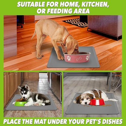 TidyFriend Pet Food Mat - 24” x 24”, Pet Tray for Food and Water, Dog Food Mats, Silicone Cat Food Mat, Non Slip Pet Food Mat, Dog Bowl Mat Waterproof, Pet Supplies(Dark Grey)