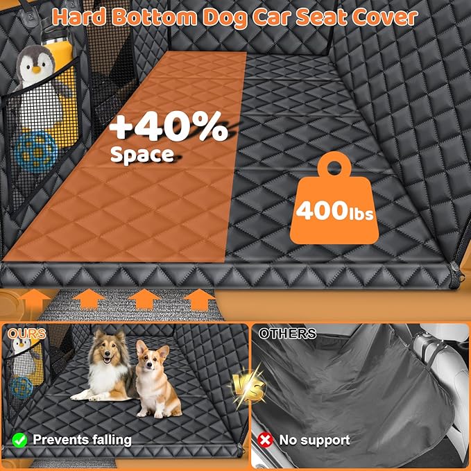 URPOWER Hard Bottom Dog Car Seat Cover for Pets 100% Waterproof Seat Cover Hammock 600D Heavy Duty Scratch Proof Nonslip Durable Soft Back Seat Covers for Cars Trucks and SUVs
