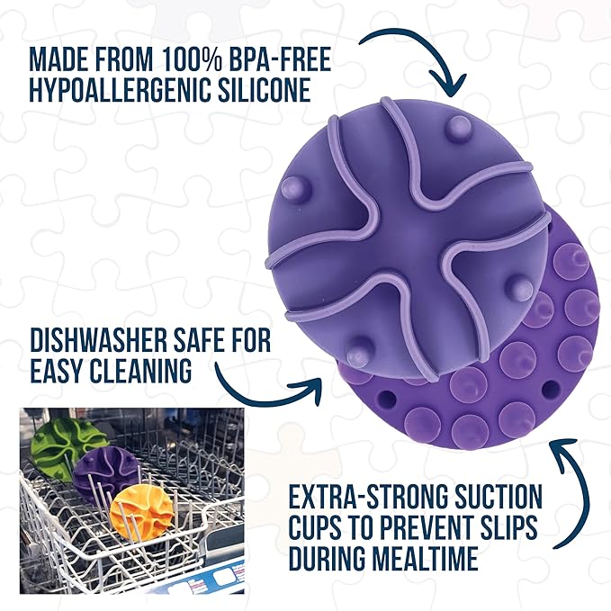 Palz&Co Paw Puzzles Slow Feeder Dog Bowl Insert - 5" Round Silicone Insert for Medium Pet Bowls, Purple - Promotes Healthier Eating & Mental Stimulation, Dishwasher & Freezer Safe