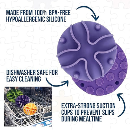 Palz&Co Paw Puzzles Slow Feeder Dog Bowl Insert - 5" Round Silicone Insert for Medium Pet Bowls, Purple - Promotes Healthier Eating & Mental Stimulation, Dishwasher & Freezer Safe