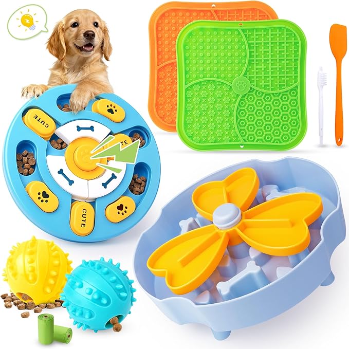 Curated Dog Puzzle Toys for Boredom and Mental Stimulation, 10-Pack Enrichment Toy Set with Slow Feeder Bowl, Lick Mat & Treat Ball to Keep Dogs Busy and Engaged