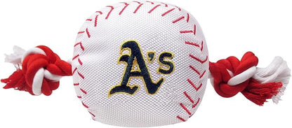 MLB OAKLAND ATHLETICS Baseball Rope Toy for DOGS & CATS. Tough nylon, Sporty Baseball Design, Heavy-duty ropes with Inner SQUEAKER