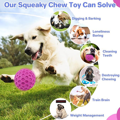 Indestructible Squeaky Dog Balls, Dog Toys for Aggressive Chewers Large Breed for Relieving Anxiety, Tough Dog Chew Toys Balls for Aggressive Chewers, Outdoor Squeaky Cognitive Dog Toys