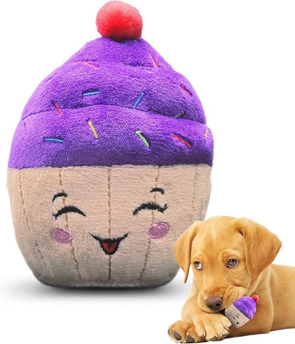 PetSport Tiny Tots Happy Birthday Cupcake Plush Dog Toy with Squeaker - Cupcake Dog Toys, Puppy Toys, Dog Cupcake, Interactive Dog Toys, Super Soft Plush Cupcake Dog Toy, Made for Small Dogs - 4.5”