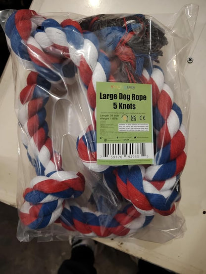 Youngever 3.5 Feet Tough Rope Toys for Aggressive Chewers, XL & Medium Dog, Indestructible Rope for Large Breed Dog Tug War Teeth Cleaning (5 Knots)