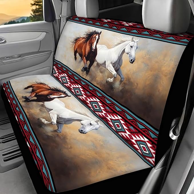 AFPANQZ 3D Horse Car Rear Seat Cover Non-Slip Stretch Universal Fit, Baby Dog Pets Work Back Seat Cover for Car Truck Van SUV Back Seats Cushion Protective Against Dirt & Pet Fur