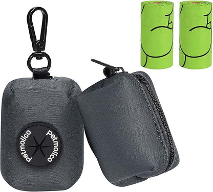 Petmolico Dog Poop Bag Holder Leash Attachment, Dog Waste Bag Dispenser Zippered Pouch, Fits Any Dog Leash, Includes Free Roll of Dog Bags, Poop Bag Dispenser - 2 Pack, Deep Gray