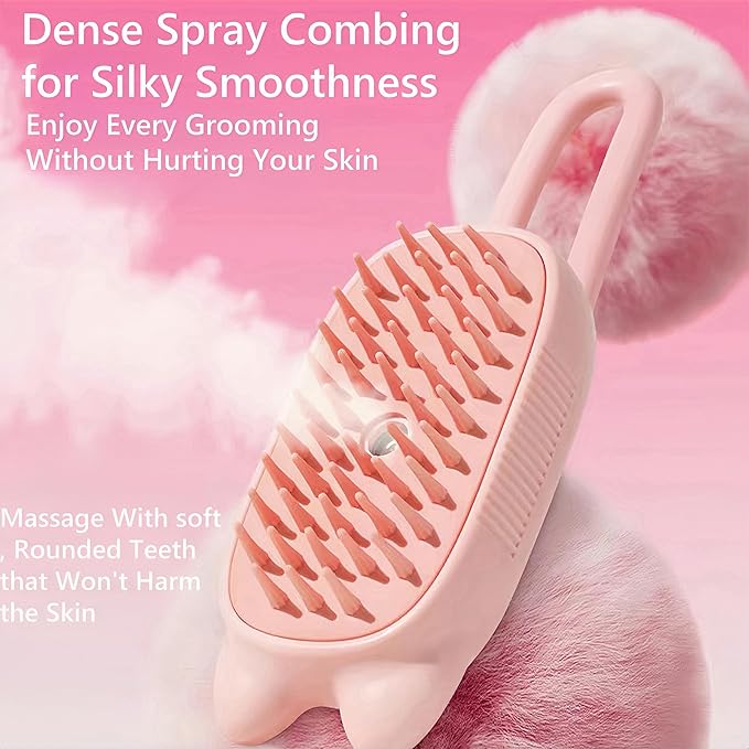 BoBow Cat Steam Brush for Shedding, 4 in 1 Rechargeable Steam Pet Brush for Cats and Dogs, Anti-Static, Massage, Cleaning, Shedding& Combing All in One! (Beige)
