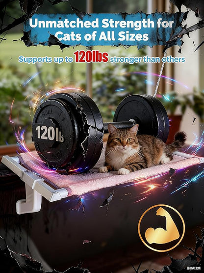 Heavy-Duty Cat Window Sill Perch All-Metal Frame Supports up to 120 lbs – Durable, Easy-to-Assemble Cat Window Hammock for Large Cats and Multiple Cats (L 1PC)