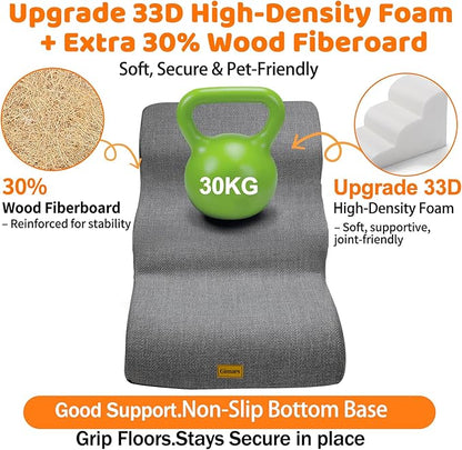 Gimars 30D High-Density Foam & Extra-Wide, Stable 3-Step Dog Stairs, 40cm High Pet Stairs with Washable Cover & Non-Slip Base, Portable Ramp for Small Dogs to Sofa, Bed, Couch, Car