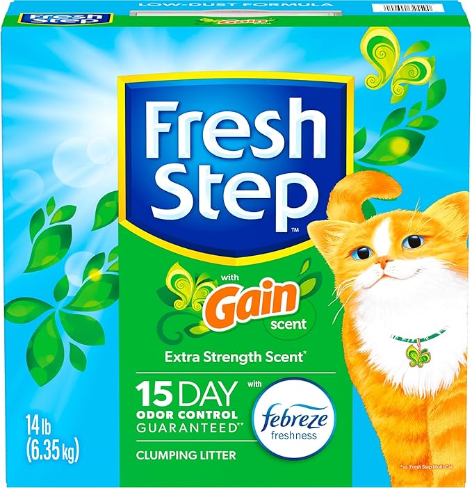 Fresh Step Clumping Litter with Febreze Freshness Gain Original Scent, Low-Dust Formula with Ammonia Block Technology, 14 lb. Box (Pack of 2)
