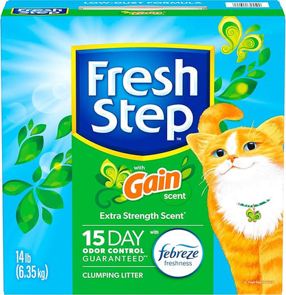 Fresh Step Clumping Litter with Febreze Freshness Gain Original Scent, Low-Dust Formula with Ammonia Block Technology, 14 lb. Box (Pack of 2)