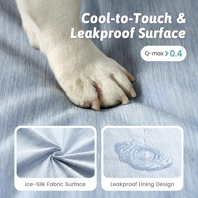 Large Orthopedic Dog Bed, Cooling Dog Beds for Large Dogs, Washable Pet Bed with Waterproof Liner, 44x32x4in,Light Blue