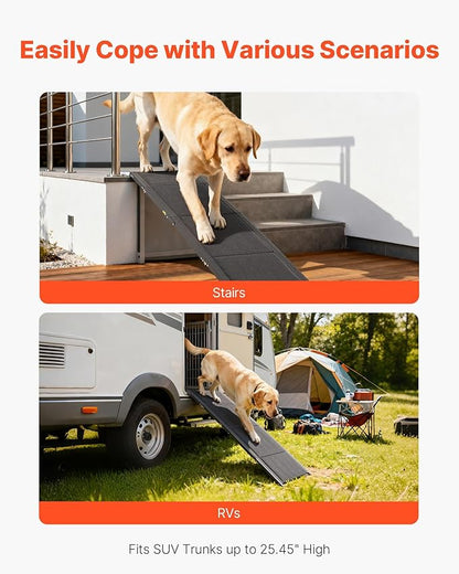 VEVOR Dog Ramp for Cars, 71" L x 17" W, Folding Pet Ramps for Medium & Large Dogs up to 250lbs, Pet Stair Ramp with Non-Slip Oxford Fabric Surface, Portable Outdoor Dog Car Ramps for SUV & Truck