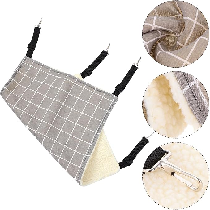 IMIKEYA Warm Cat Hanging Hammock with Fleece Lining, Gray Plaid Medium Pet Sleeping Bed for Cats, Guinea Pigs, and Small Animals, Washable Indoor Animal Hanging Bed for Fall and Winter