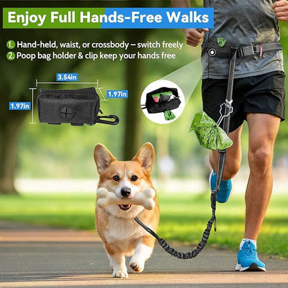 Hands Free Dog Leash 4-in-1, Adjustable 4–6 ft Waist & Crossbody Leash with Seat Belt Clip & Poop Bag Holder, Reflective & Heavy-Duty for Running, Walking, Hiking, Training
