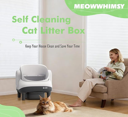 Self-Cleaning Cat Litter Box with Smart APP Control, Automatic Cat Litter Box with Triple Safety Protection (6 IR Lights & 4 Gravity Sensors), Open Top Design for Large Cats, Quiet & Odor Control