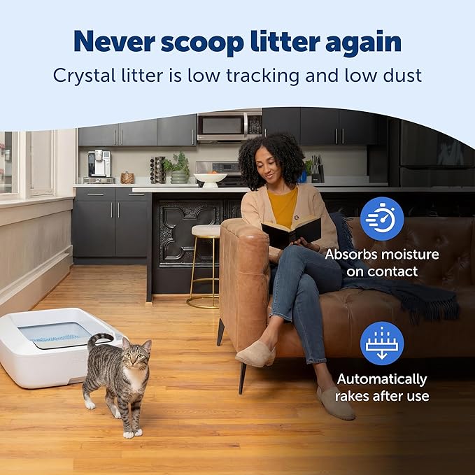 PetSafe ScoopFree Crystal Plus Automatic Self-Cleaning Cat Litter Box System – Not Enclosed – Advanced Odor Control – Includes 1 Disposable Crystal Litter Tray – White (PAL00-18016)