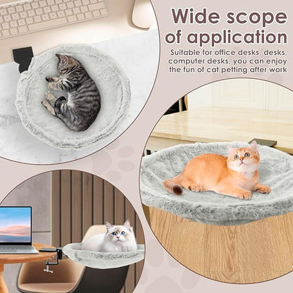 Cat Desk Bed - Cat Hammock for Desk, Soft Fabric, Adjustable Cats Shelf Beds, Easy Installation, Washable Pet Mat, Supports up to 44lbs, Table Clamp Pet Bed Cats Furniture for Kitten