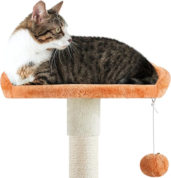Yaheetech 65in Cat Tree, Cat Tower with Heart-Shaped Platform, Hanging Ball, Double Condos, Scratching Posts for Indoor Cats, Cat Climbing Frame Bed Furniture, Beige & Green & Orange