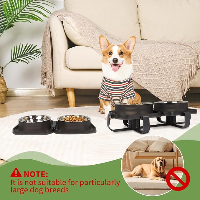 Elevated Dog Bowls, Stainless Steel Raised Dog Bowl with No Spill Dogs Food & Water Bowl for Small Medium Breed, Neater Dogs Feeding Station Non-Slip Water Bowls Set of 2 with Stand for Pet
