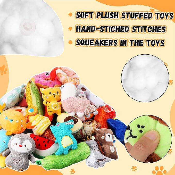 Libima 120 Pack Small Squeaky Dog Toys Bulk for Puppy Small Dogs Pets Cute Plush Stuffed Dog Toys Bundle Soft Pet Toys for Chewing and Teething, 120 Styles