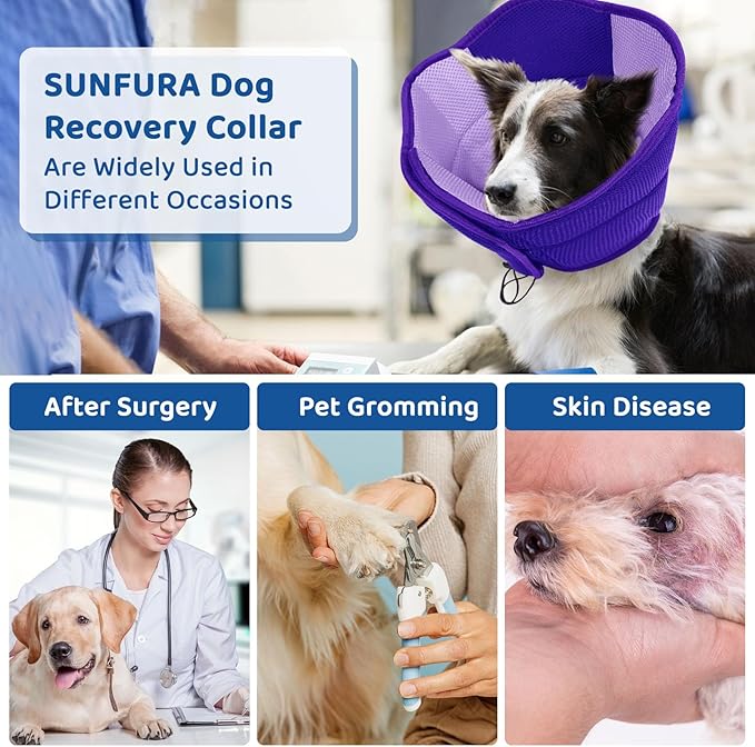 SUNFURA Dog Cone - Soft Cone for Dogs to Stop Licking, Pet E-Collar Alternative After Surgery, Adjustable Pet Recovery Collar for Wound Healing, Purple Small
