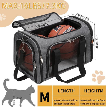 Soft-Sided Cat/Dog/Pet Carrier, Collapsible Pets Travel Carriers for Big Cats/Small Dogs with Shoulder Strap & Removable Mat, Mesh Puppy Carry Bag, Up to 16 Lbs, TSA Airline Approved(Dark Grey)