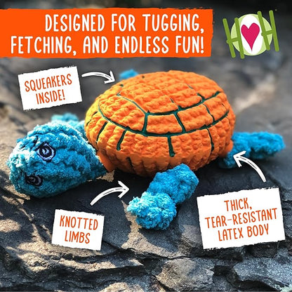 HuggleHounds Huggle-Fusion Dog Toy - Dog Toys Rubber, Fuzzy Dog Toy, Puppy Essentials, Plush & Heavy Duty Latex for Small, Medium & Large Dogs, All Breeds - Dude Turtle