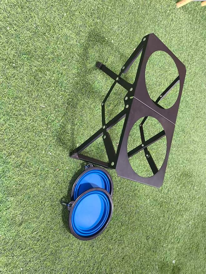 Adjustable Height Foldable Elevated Dog Bowls with 2 Stainless Steel Bowls, Non-Slip Raised Pet Feeding Station for Medium & Large Dogs