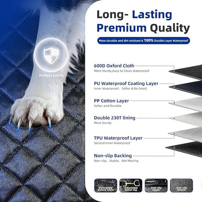 Dog Car Seat Cover for Back Seat, Waterproof Heavy Duty Wear-Resistant Dog Seat Cover, Non-Slip Dog Hammock & Bench Style with Alloy Clips for Cars SUVs Trucks, Medium & Large Dogs