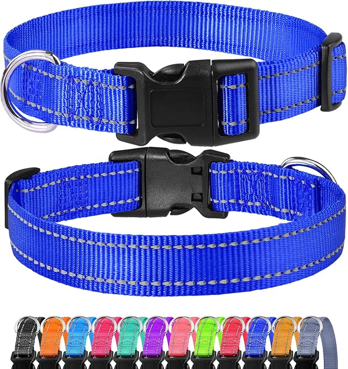 FunTags Reflective Dog Collar, Sturdy Nylon Collars for Medium Girl and Boy Dogs, Adjustable Dog Collar with Quick Release Buckle, Navy Blue