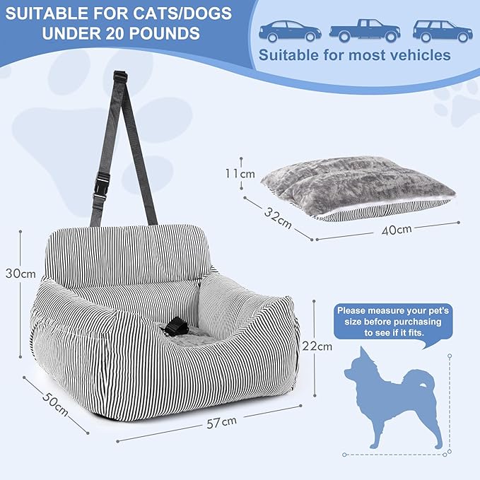 Dog Car Seat for Small Dogs, Pet Booster Seat with Clip-On Safety Leash and Storage Pockets, Washable Travel Dog Car Bed for Puppy （Black）