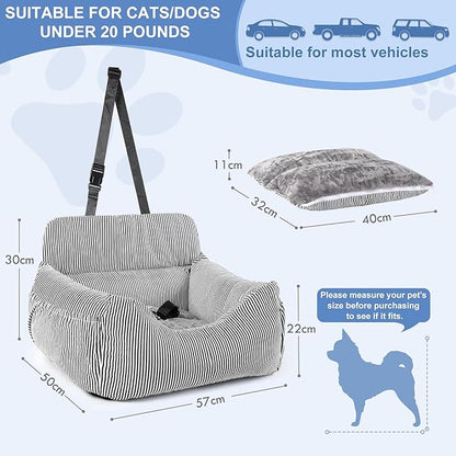 Dog Car Seat for Small Dogs, Pet Booster Seat with Clip-On Safety Leash and Storage Pockets, Washable Travel Dog Car Bed for Puppy （Black）