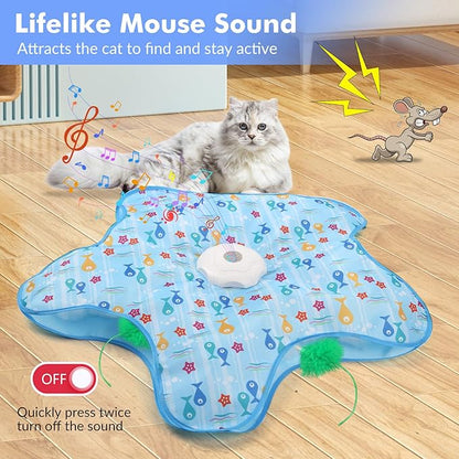 Interactive Cat Toys Rechargeable,Durable Hide and Seek Cat Toys with Moving Concealed Feathers, Automatic Cat Kitten Toy for Indoor Bored Adult Cats