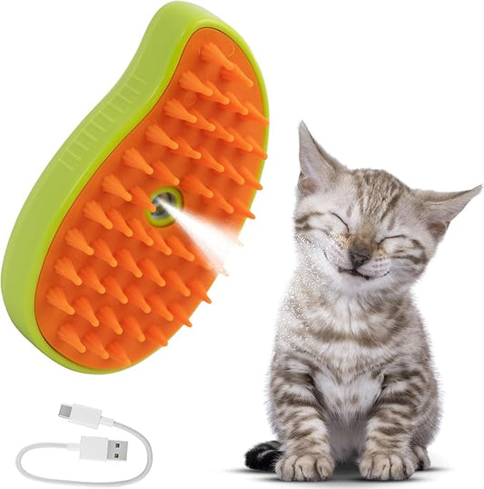 Cat Steam Brush for Shedding, Steamy Grooming Comb with Anti-Static Spray for Cats & Dogs, Gentle Defur Comb for Tangled & Loose Hair, Ergonomic Pet Mist Brush Design, Cepillo de Vapor para Gato Perro