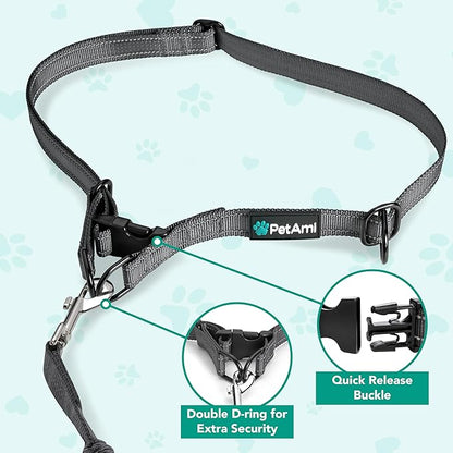 PetAmi Hands-Free Dog Leash for Walking, Running & Hiking, Heavy Duty Bungee Waist Leash with Dual Padded Handles, Adjustable Reflective Belt for Small, Medium & Large Dogs up to 150 lbs, Purple