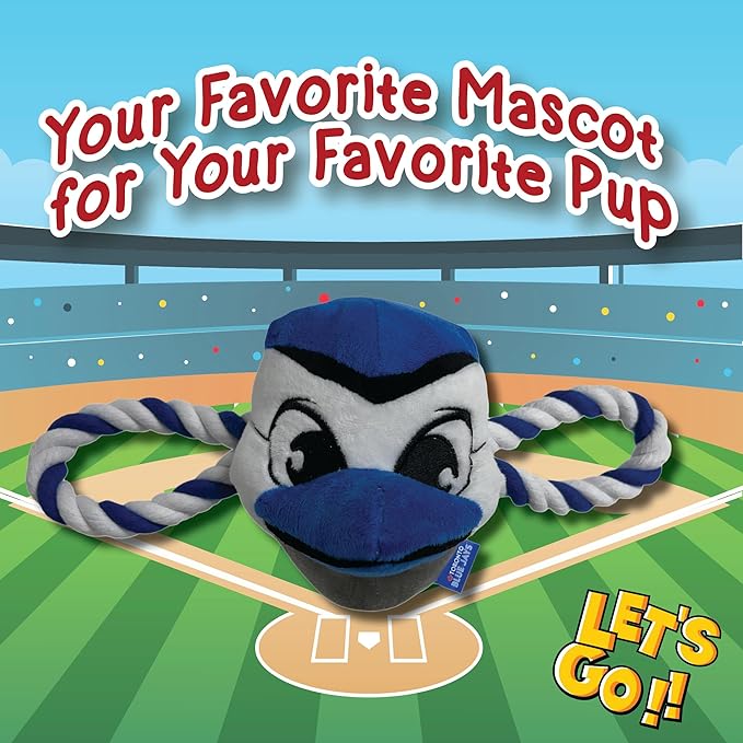 Pets First MLB Toronto Blue Jays Nylon Mascot Dog Toy with Tough Dog Ropes & Inner Squeaker in Bright Team Colors