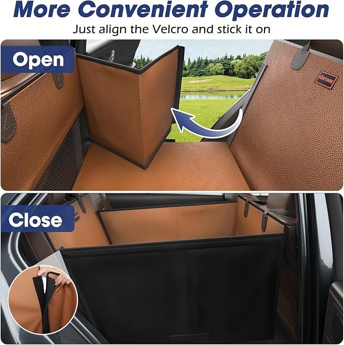FURTIME Large Dog Car Seat, Upgraded PU Leather Back Seat Extender with Hard Bottom, Waterproof Pet Car Seat Cover for Medium Sized Dog, Pet Hammock for Cars, SUVs, Trucks, Brown