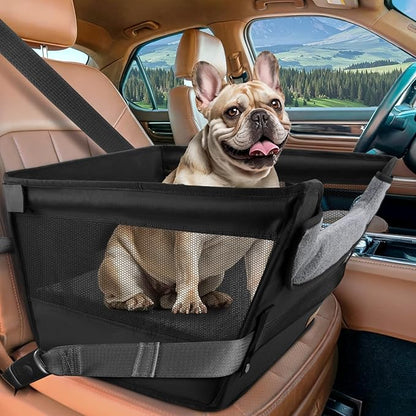 BONTHEE Elevated Dog Car Booster Seat for Dogs & Cats up to 35LB, 6-Inch Memory Foam Pet Booster Seat, Side Breathable Mesh,Portable Travel-Safe Bed for Cars,Elevated Car Seat for Small Medium Dogs