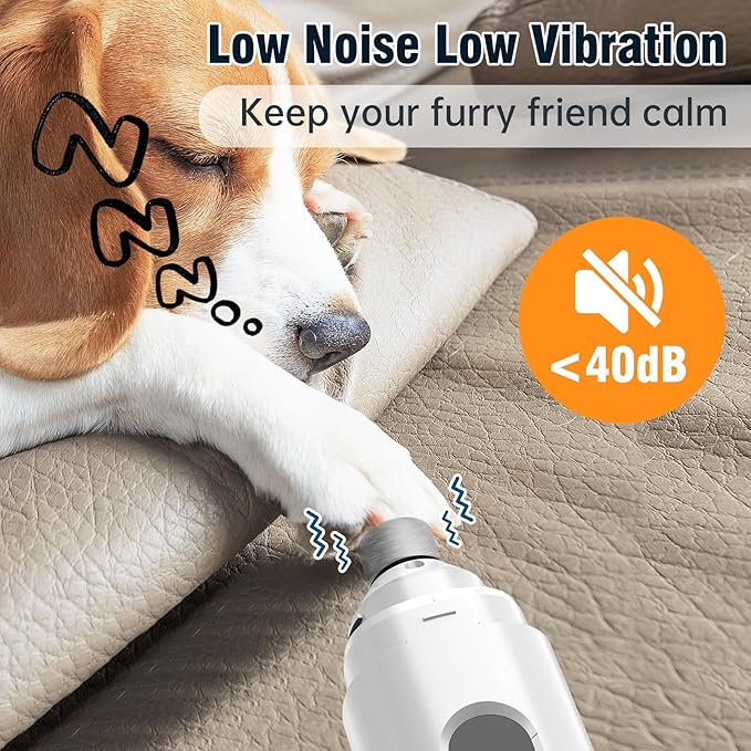 Dog Nail Grinder, 7-Speed Pet Nail Trimmer with LED Light & Sponge Dust Collector, Quiet and Low-Vibration, Painless Paws Grooming for Large Medium Small Dogs, Include Storage Bag