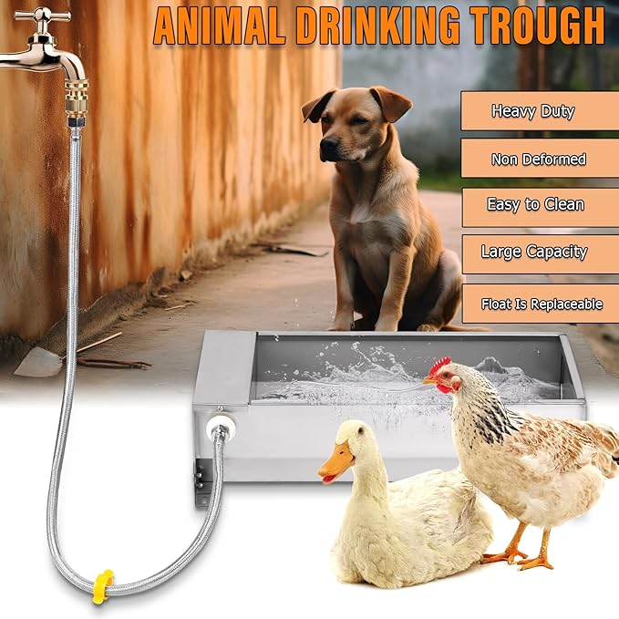 Automatic Livestock Water Trough, Animal Drinking Water Bowl Dispenser with Float Valve Kit, Self Filling Water Trough for Dogs Large Capacity Dog Waterer for Horse,Goat,Pig,Dog, Sheep