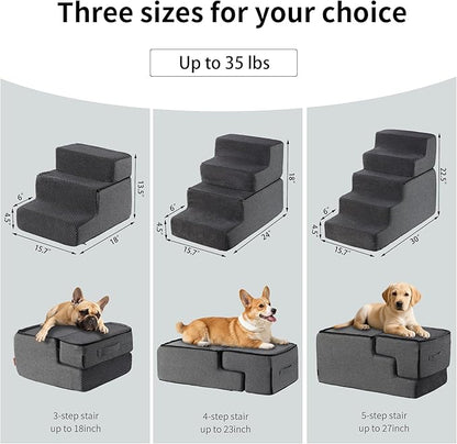 Dog Stairs for Small Dogs & Cats 13.5" H, 3-Step Non-Slip Dog Steps for Bed, Sofa and Chair, Pet Stairs with High Density Foam, Grey