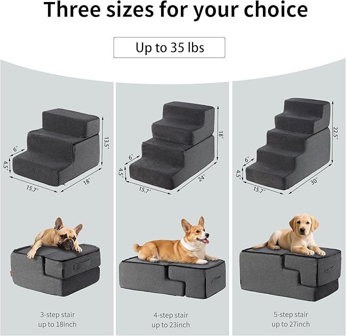 Dog Stairs for Small Dogs & Cats 22.5" H, 5-Step Non-Slip Dog Steps for Bed, Sofa and Chair, Pet Stairs with High Density Foam, Grey