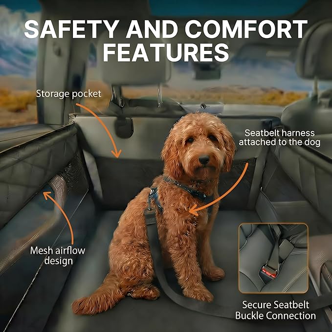 Dog Car Seat for Large Dogs – Sturdy Waterproof Pet Booster with Interior Tether – Washable Reinforced Travel Bed for Comfortable Trips - Large, Medium, and Small Pets - 21x21x20